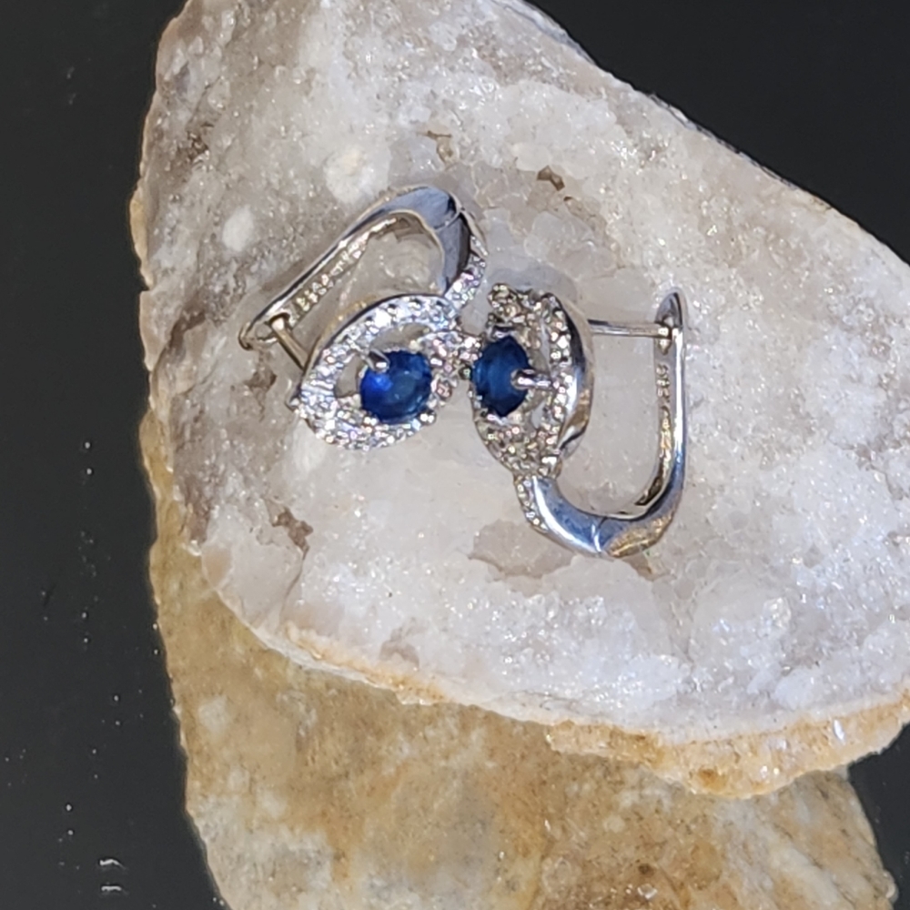 Women's 925 Designer Sapphire & White Topaz Lever-back Earrings.